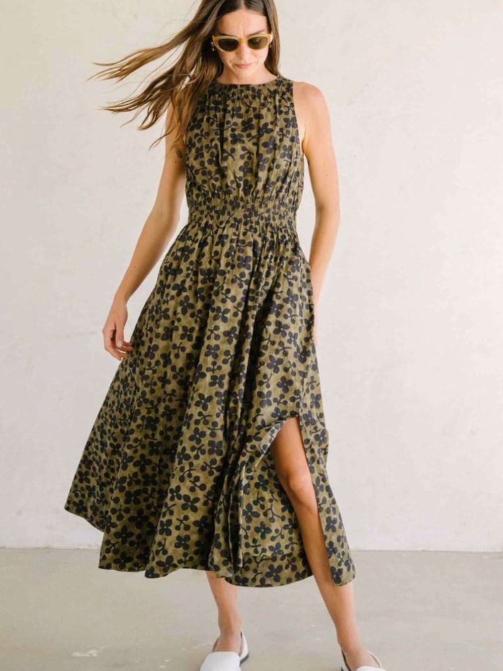 Apiece Apart Bali Tank Maxi Dress Women's Size Small Olive Floral (Y)